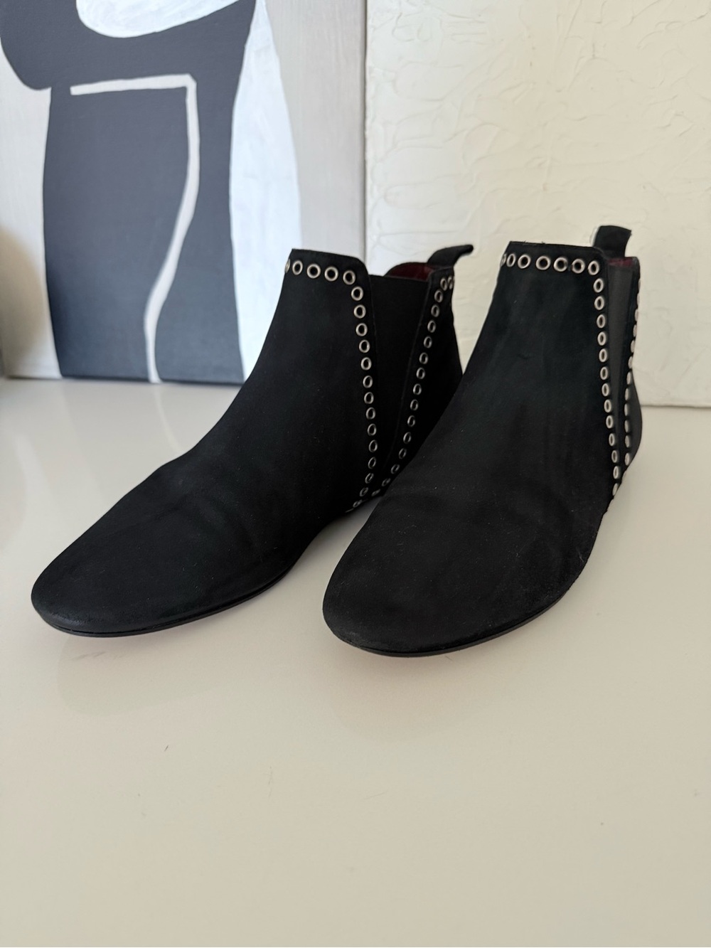 Isabel Marant black Suede eyelet Chelsea ankle Boots size 38